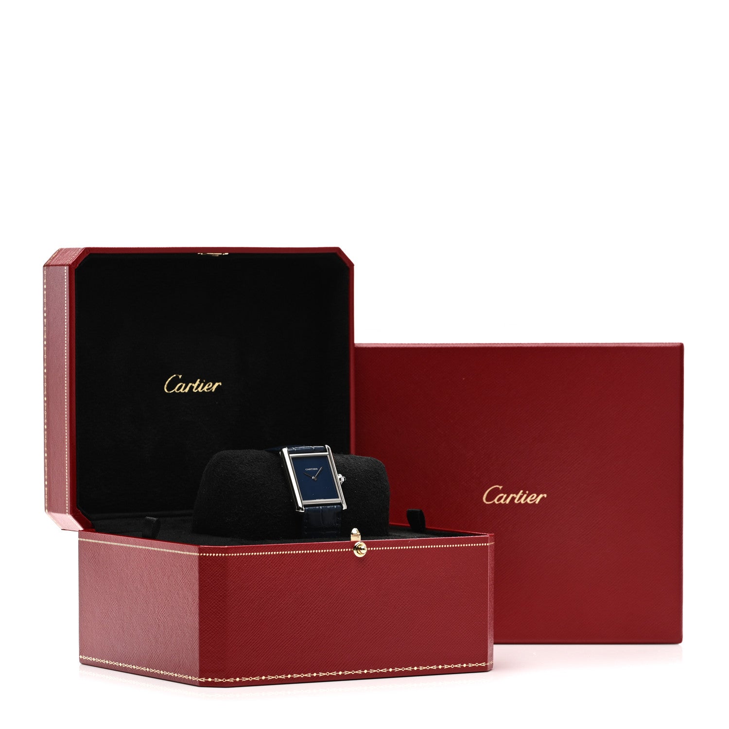 Cartier Stainless Steel Alligator 25mm Must de Cartier Tank Quartz Watch Blue 5 of 5