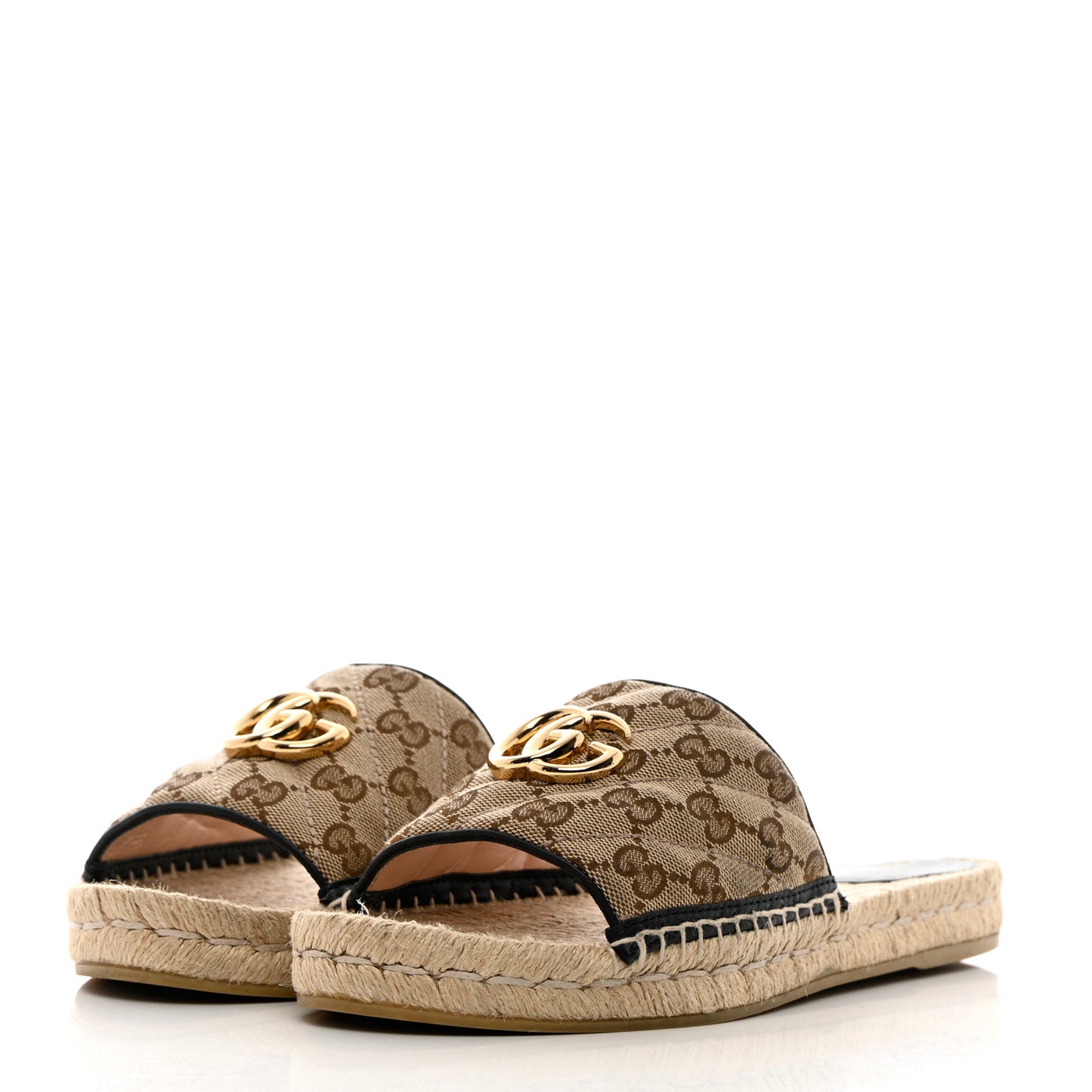 Monogram Matelasse GG Marmont Espadrille 20mm Slide Sandals 40.5 Beige Ebony Black