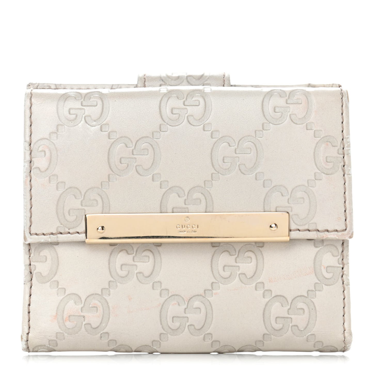 Guccissima Margaux Calfskin Metal Bar Compact Wallet Mystic White