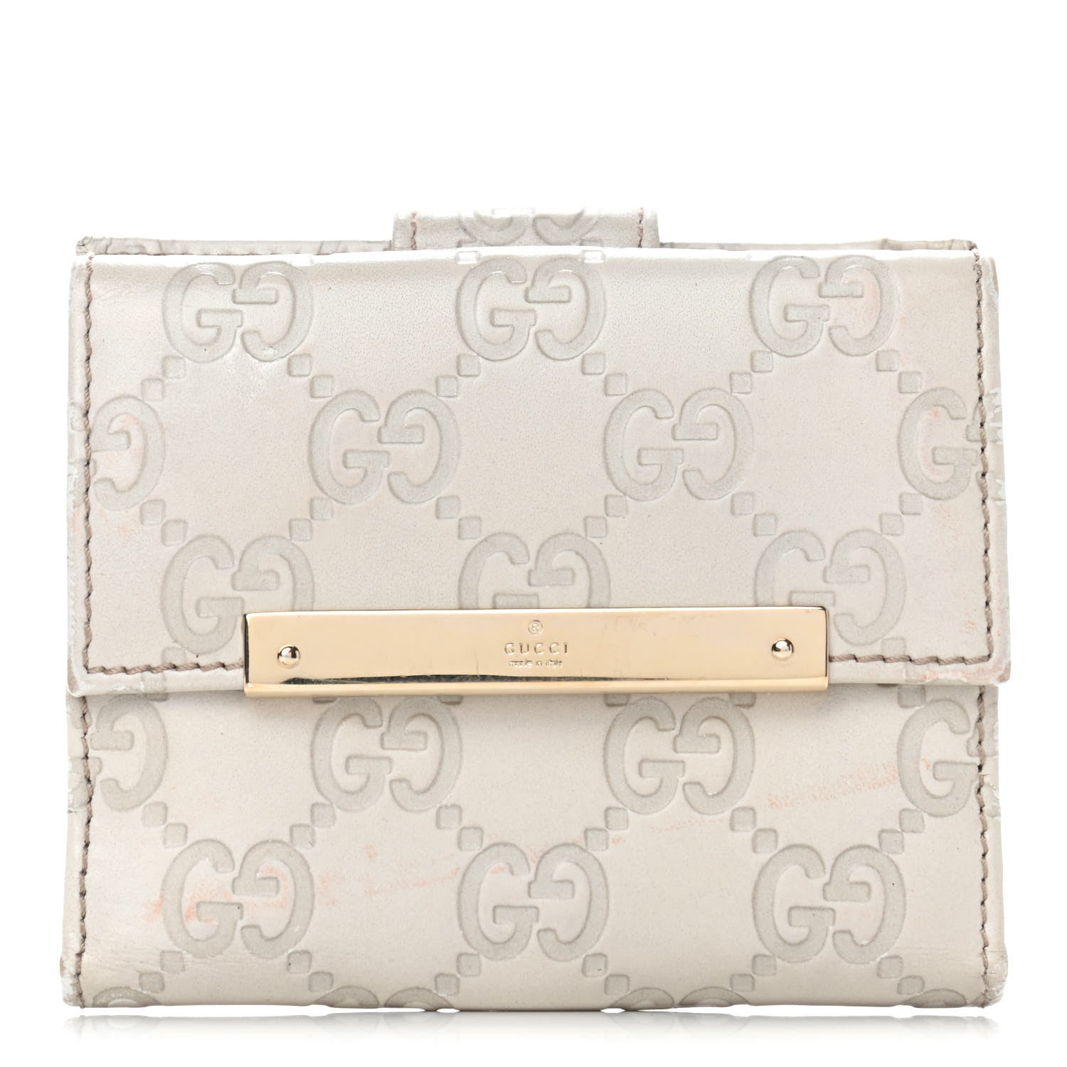 Gucci Guccissima Margaux Calfskin Metal Bar Compact Wallet Mystic White 1 of 8