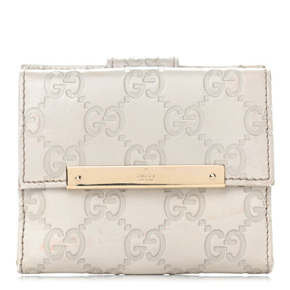 Gucci Guccissima Margaux Calfskin Metal Bar Compact Wallet Mystic White 1 of 8
