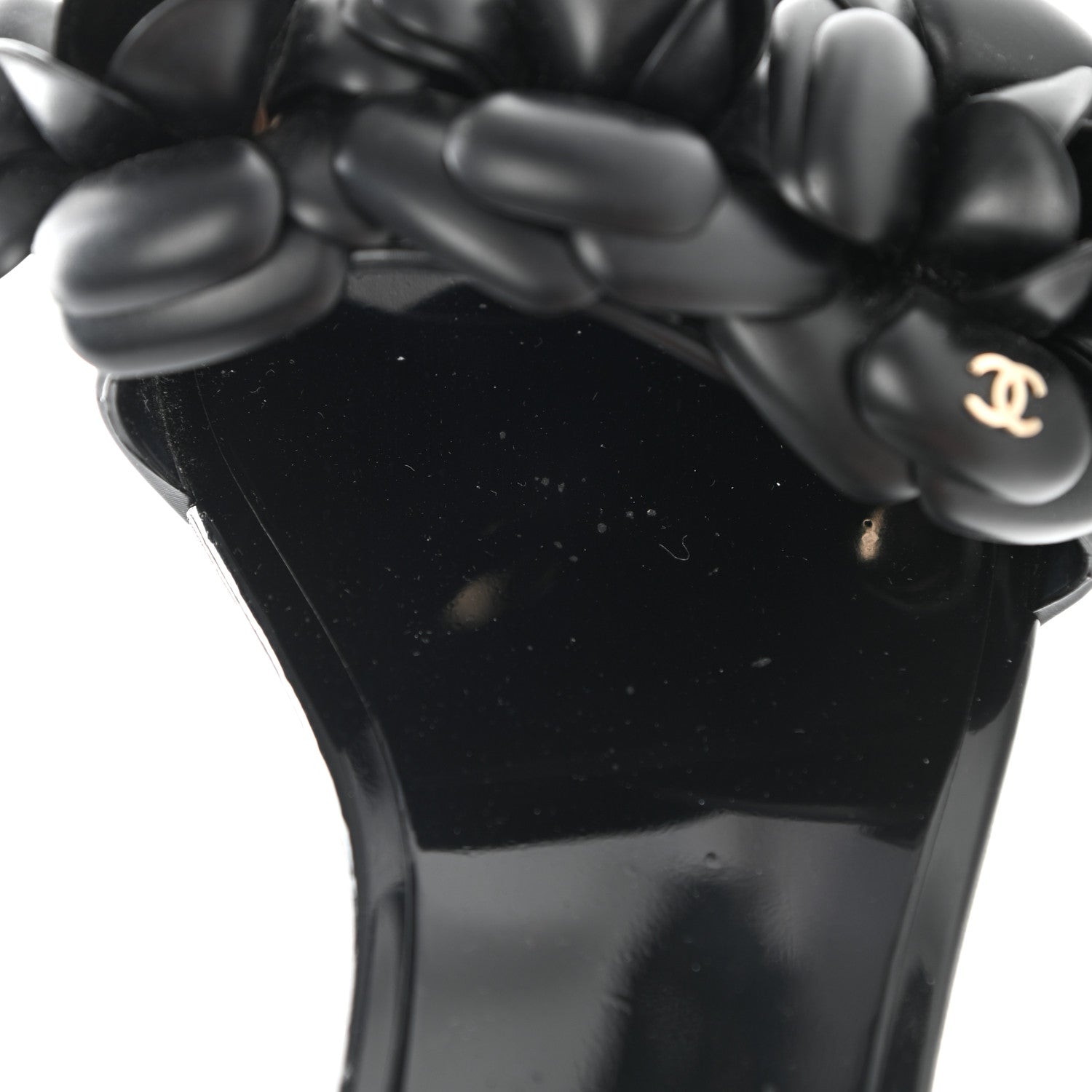 Chanel Patent Quilted Camellia Sandal 38 Black 11 of 14