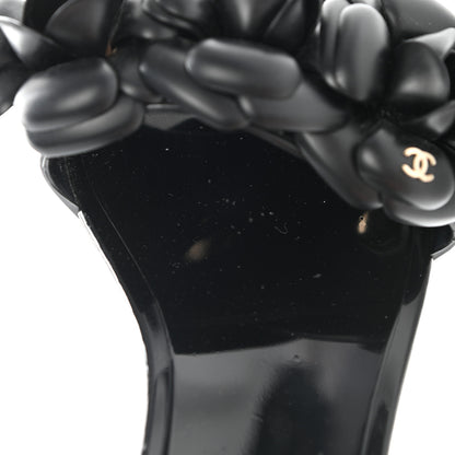 Chanel Patent Quilted Camellia Sandal 38 Black 11 of 14