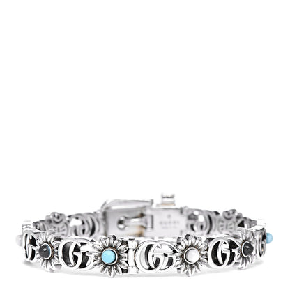 Gucci Sterling Silver Blue Topaz Mother of Pearl Turquoise Resin Double G Flower Bracelet 3 of 4