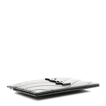Saint Laurent Grain De Poudre Matelasse Chevron Monochrome Monogram Credit Card Case Black 4 of 8