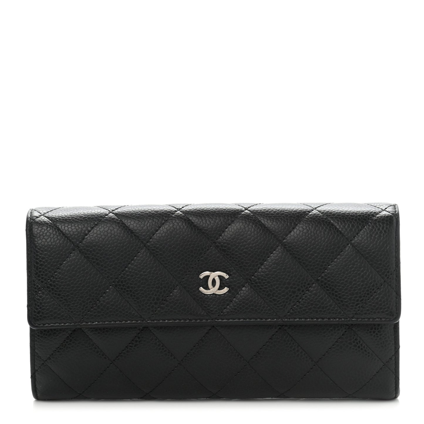 Caviar Quilted Large Flap Wallet Black