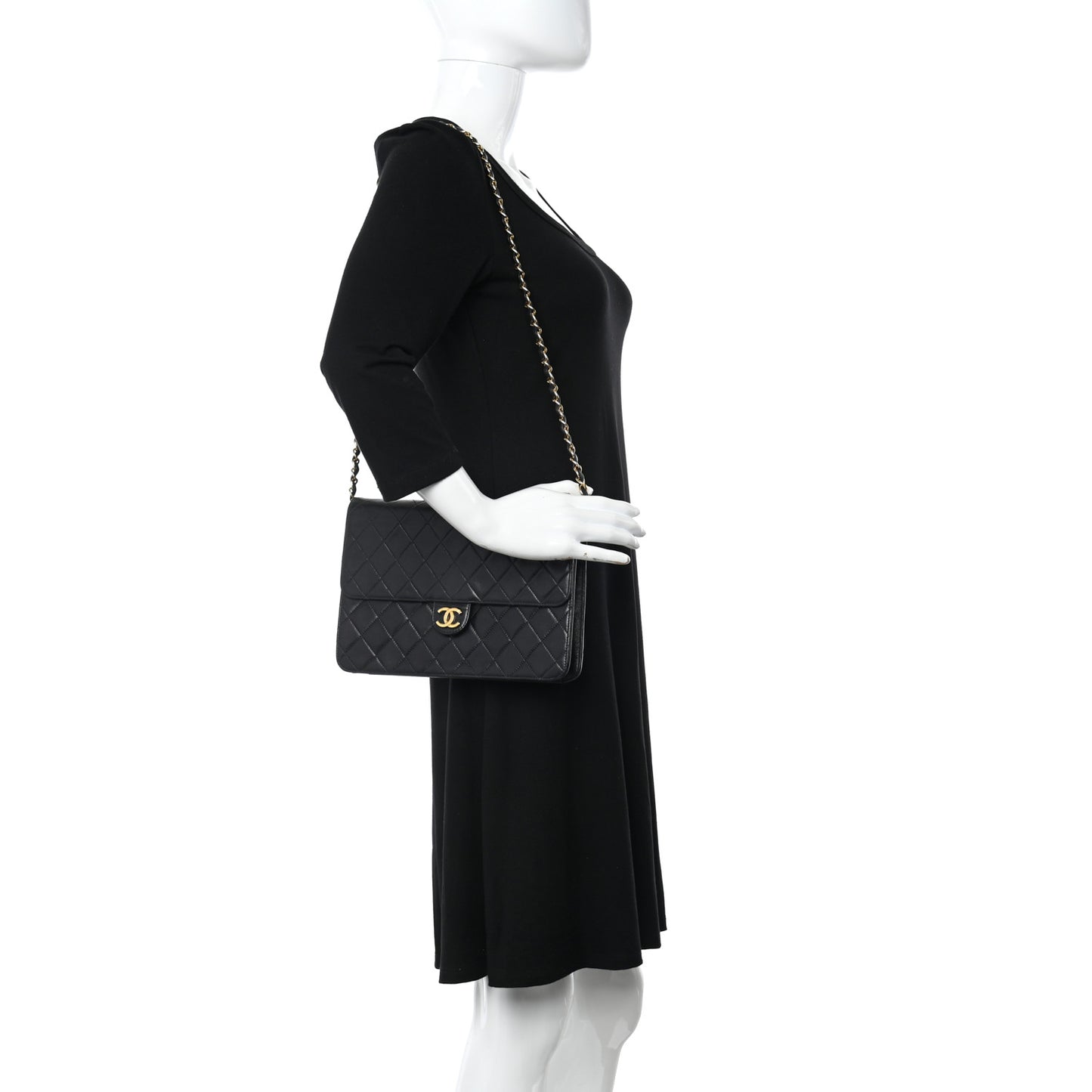 Lambskin Quilted Jumbo Single Flap Black