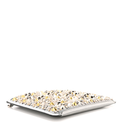 Christian Louboutin Patent Calfskin Glitter Studded Loubiclutch Crossbody Clutch Silver 4 of 11