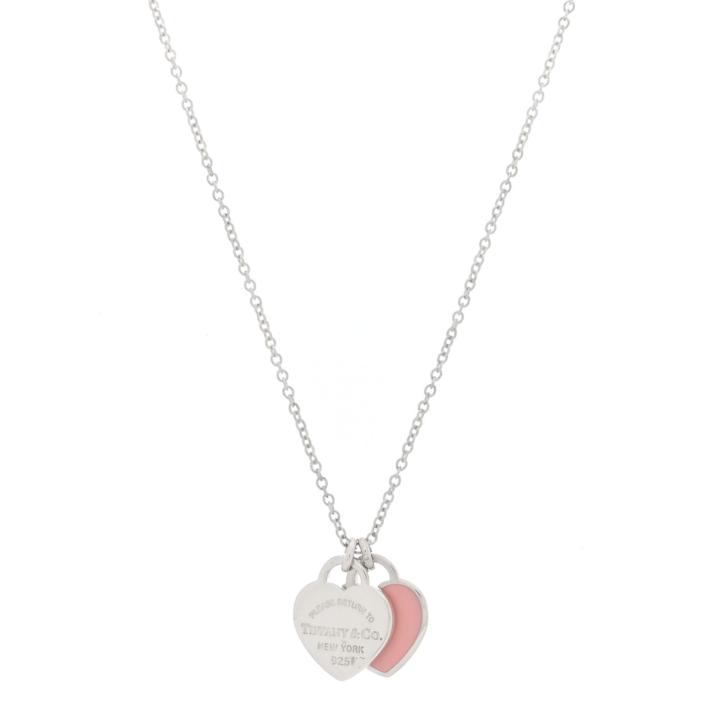 Sterling Silver Enamel Return to Tiffany Double Heart Tag Pendant Necklace Pink