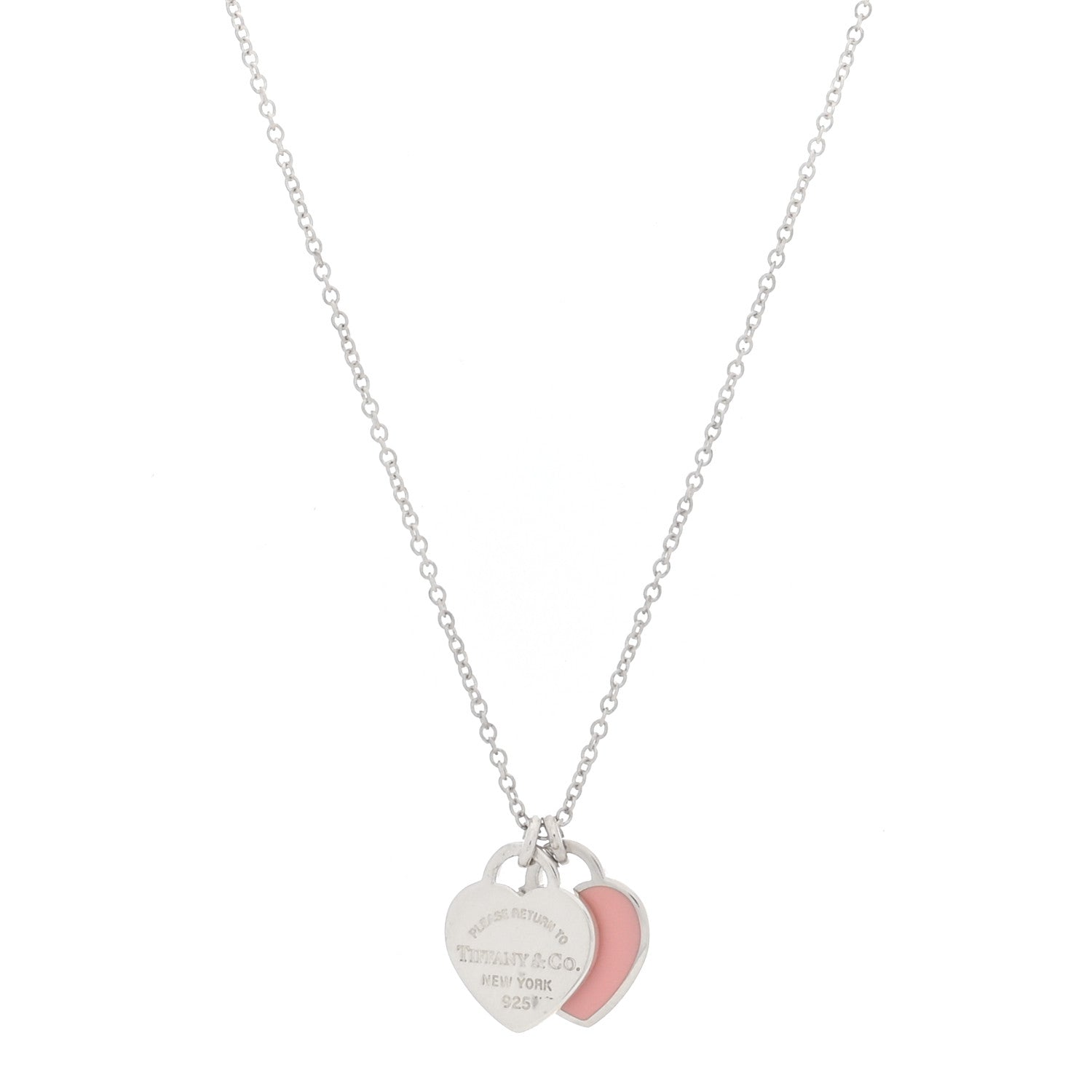 Tiffany Sterling Silver Enamel Return to Tiffany Double Heart Tag Pendant Necklace Pink 1 of 4