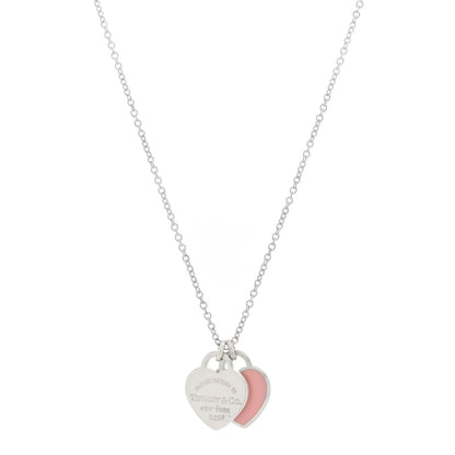 Tiffany Sterling Silver Enamel Return to Tiffany Double Heart Tag Pendant Necklace Pink 1 of 4
