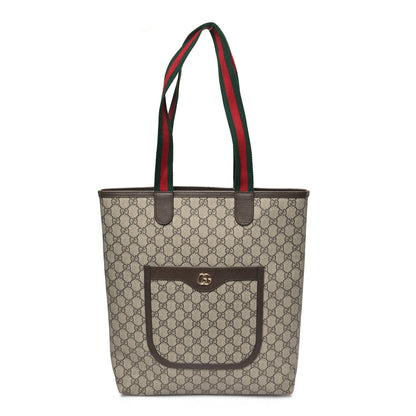 Gucci GG Supreme Monogram Web Ophidia Vertical Front Pocket Shopping Tote Brown 1 of 10