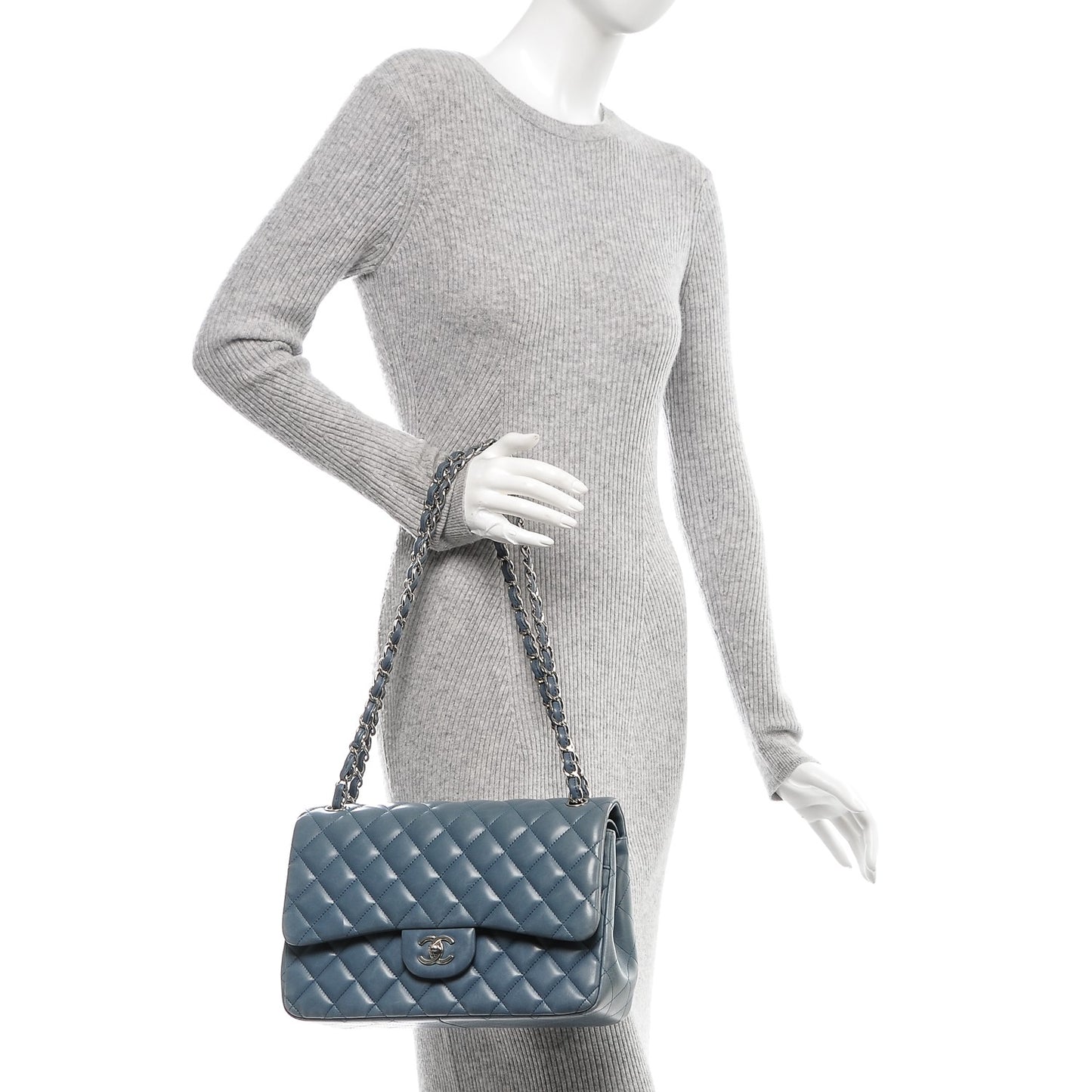 Lambskin Quilted Jumbo Double Flap Blue