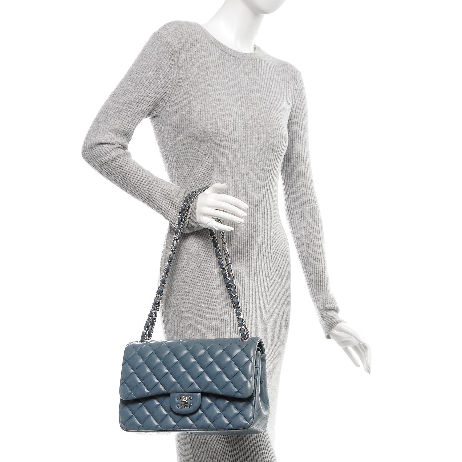 Chanel Lambskin Quilted Jumbo Double Flap Blue 2 of 7