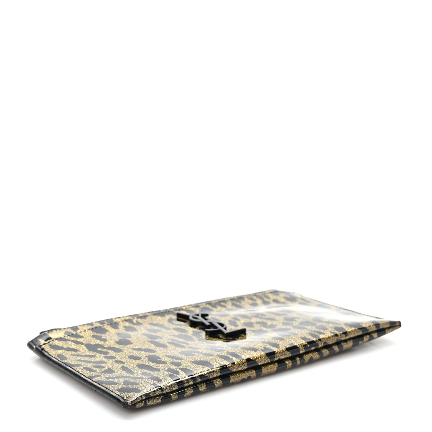 Saint Laurent Patent Glitter Leopard Monogram Zip Pouch Gold Black 3 of 6