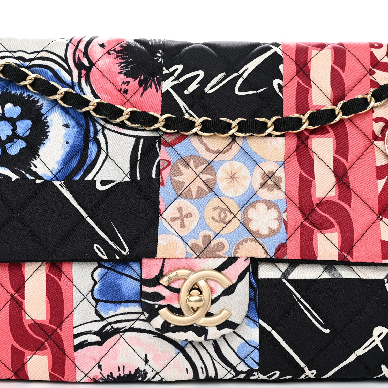 Chanel Fabric Quilted Patchwork Medium Flap Red Black Multicolor 8 of 11