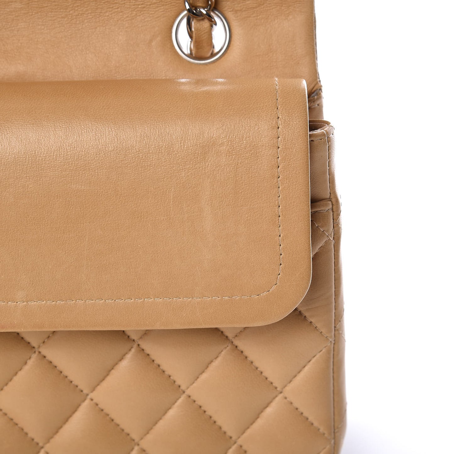 Lambskin Quilted Medium Double Flap Beige