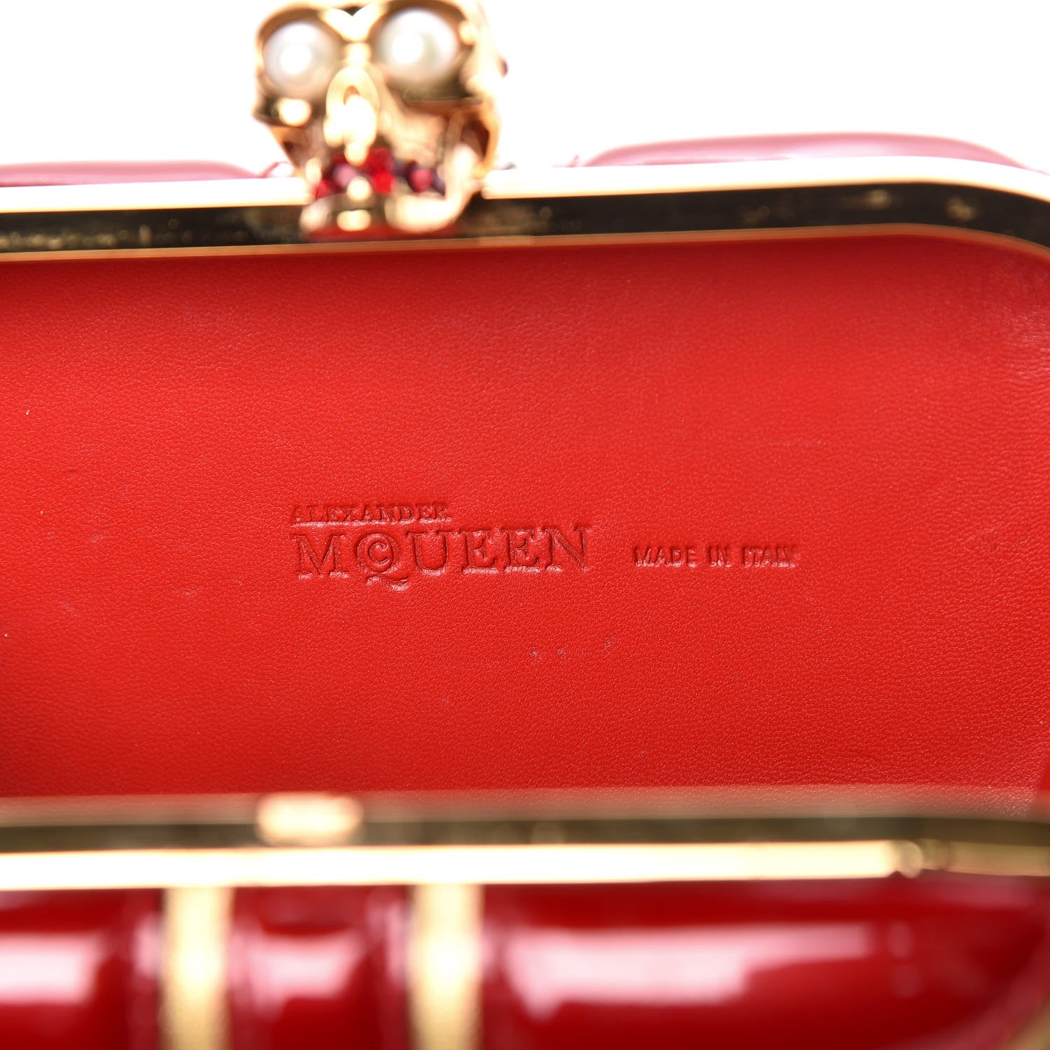 Alexander McQueen Patent Calfskin Britannia Skull Box Clutch Intense Red 8 of 12