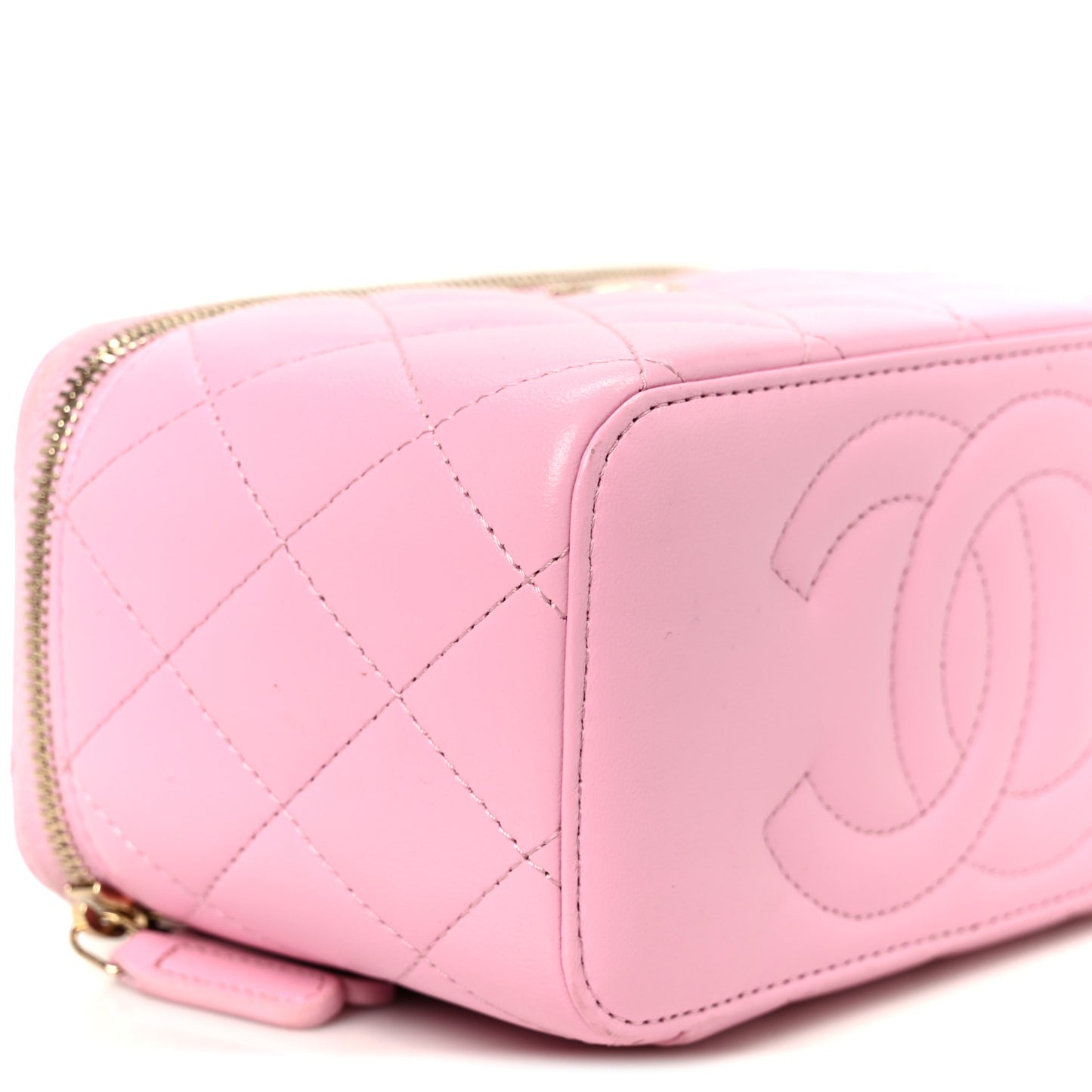 Lambskin Quilted Small Top Handle Vanity Case With Chain  Lilac Light Green