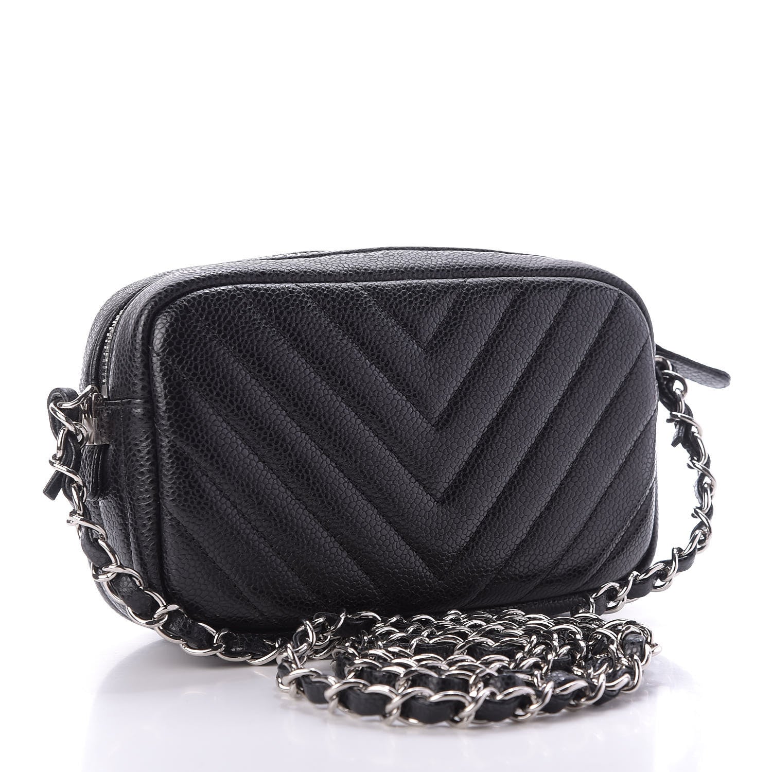 Chanel Caviar Chevron Quilted Camera Case Black 2 of 10
