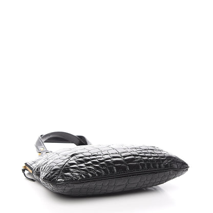 Saint Laurent Patent Crocodile Embossed Tribute Tote Black 4 of 12