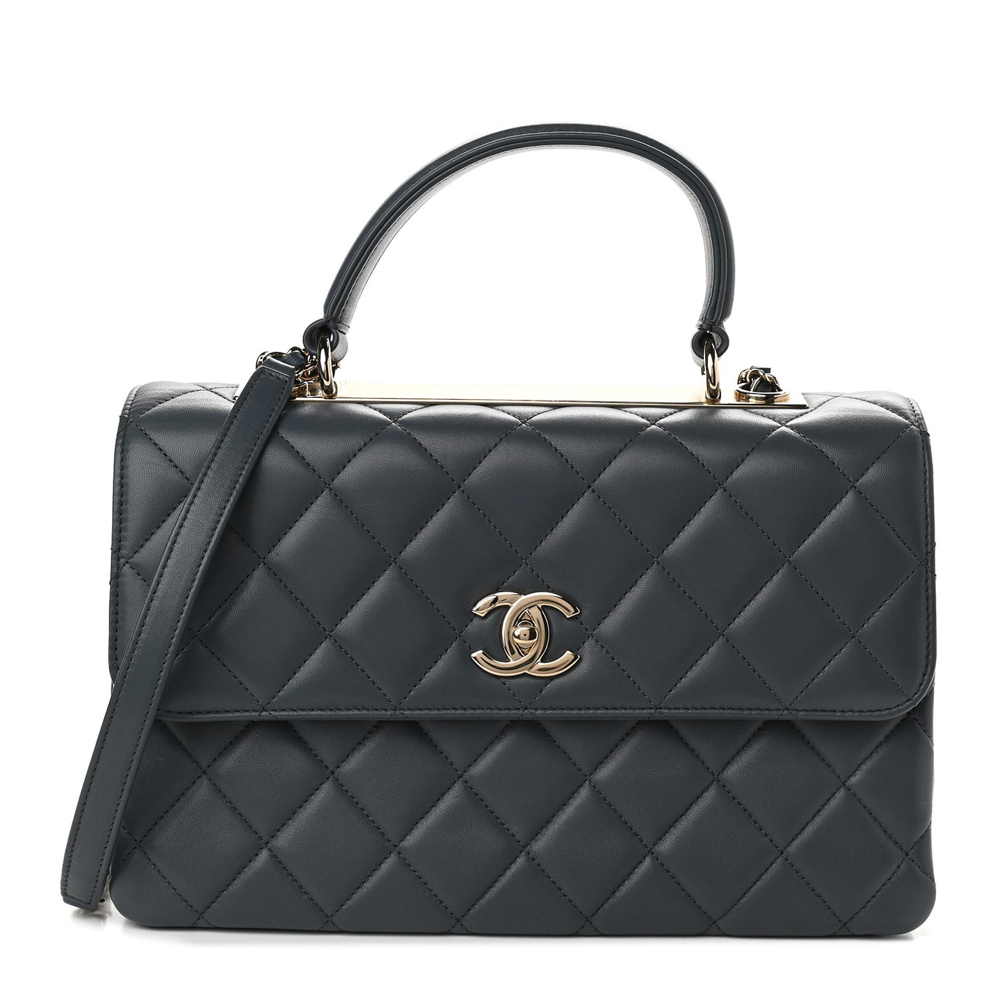 Lambskin Quilted Medium Trendy CC Flap Dual Handle Bag Dark Grey