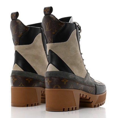 Louis Vuitton Suede Calfskin Monogram Platform Desert Boots 36.5 Dark Gray 4 of 8