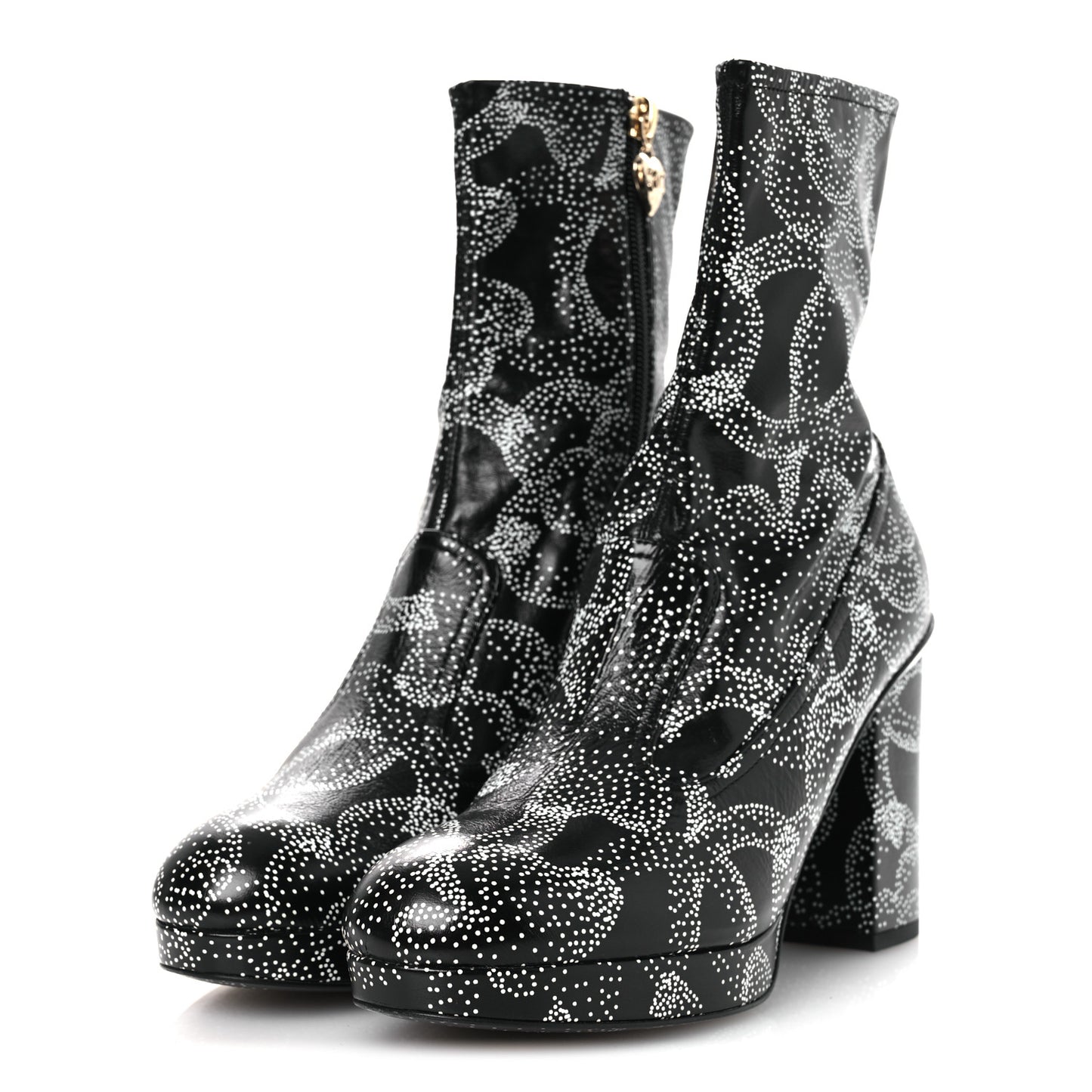 Calfskin Camellia Printed Ankle Boots 38.5 Black White