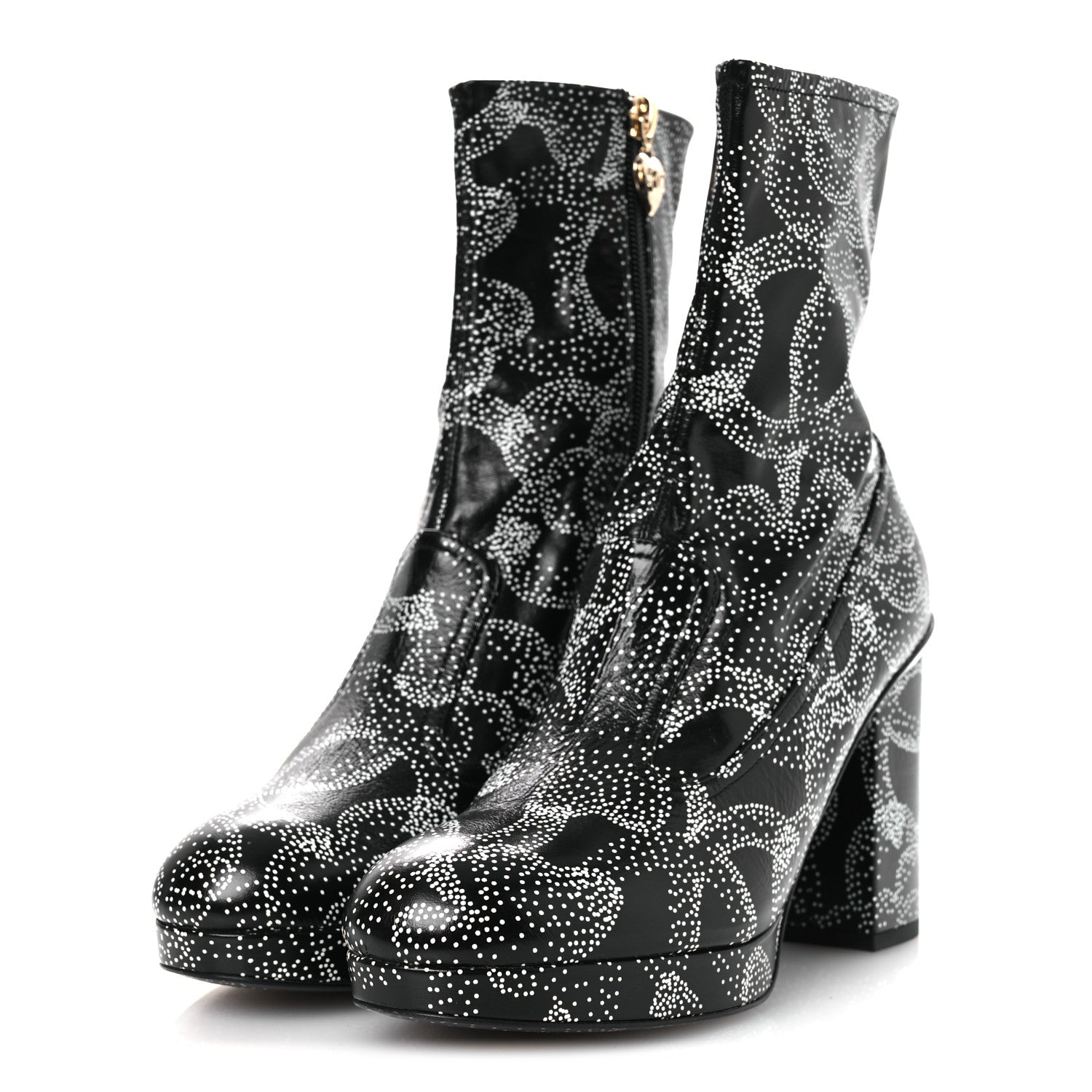 Chanel Calfskin Camellia Printed Ankle Boots 38.5 Black White 4 of 11