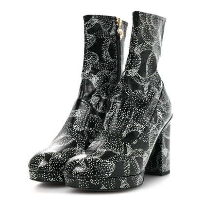Chanel Calfskin Camellia Printed Ankle Boots 38.5 Black White 4 of 11