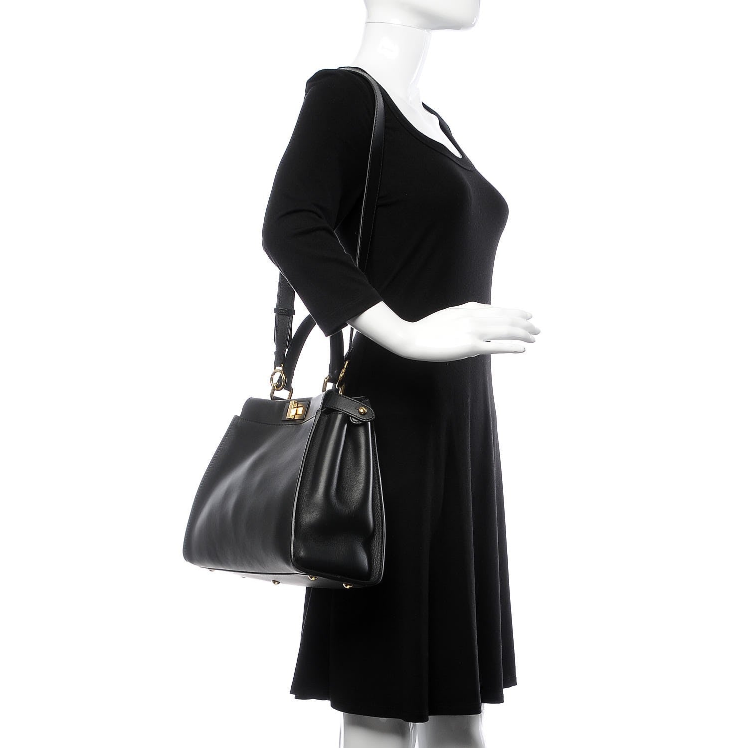 Fendi Vitello Seta Shiny Nappa Medium Peekaboo Iconic Satchel Black 2 of 9