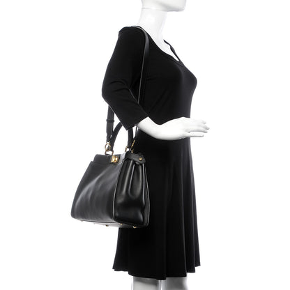 Fendi Vitello Seta Shiny Nappa Medium Peekaboo Iconic Satchel Black 2 of 9
