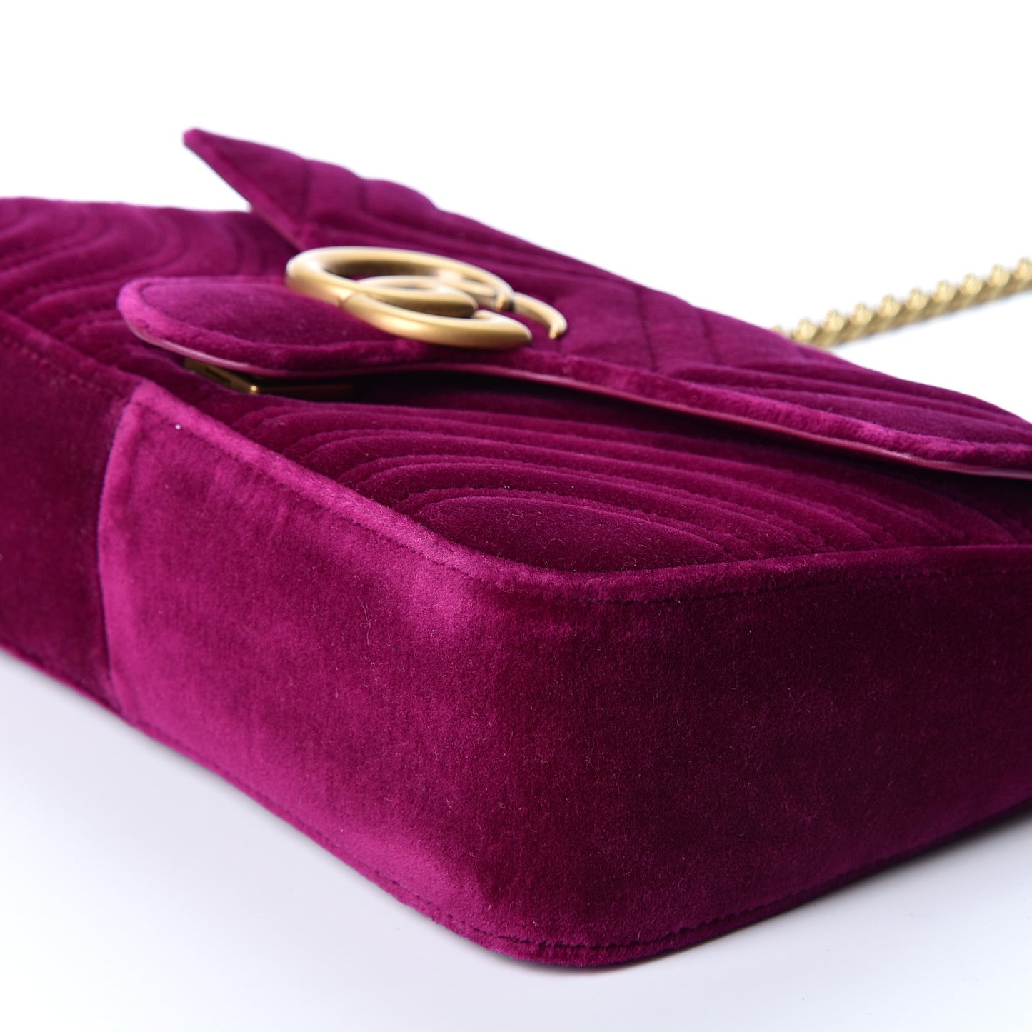 Velvet Matelasse Small GG Marmont Shoulder Bag Fuchsia Violet Cyclamen