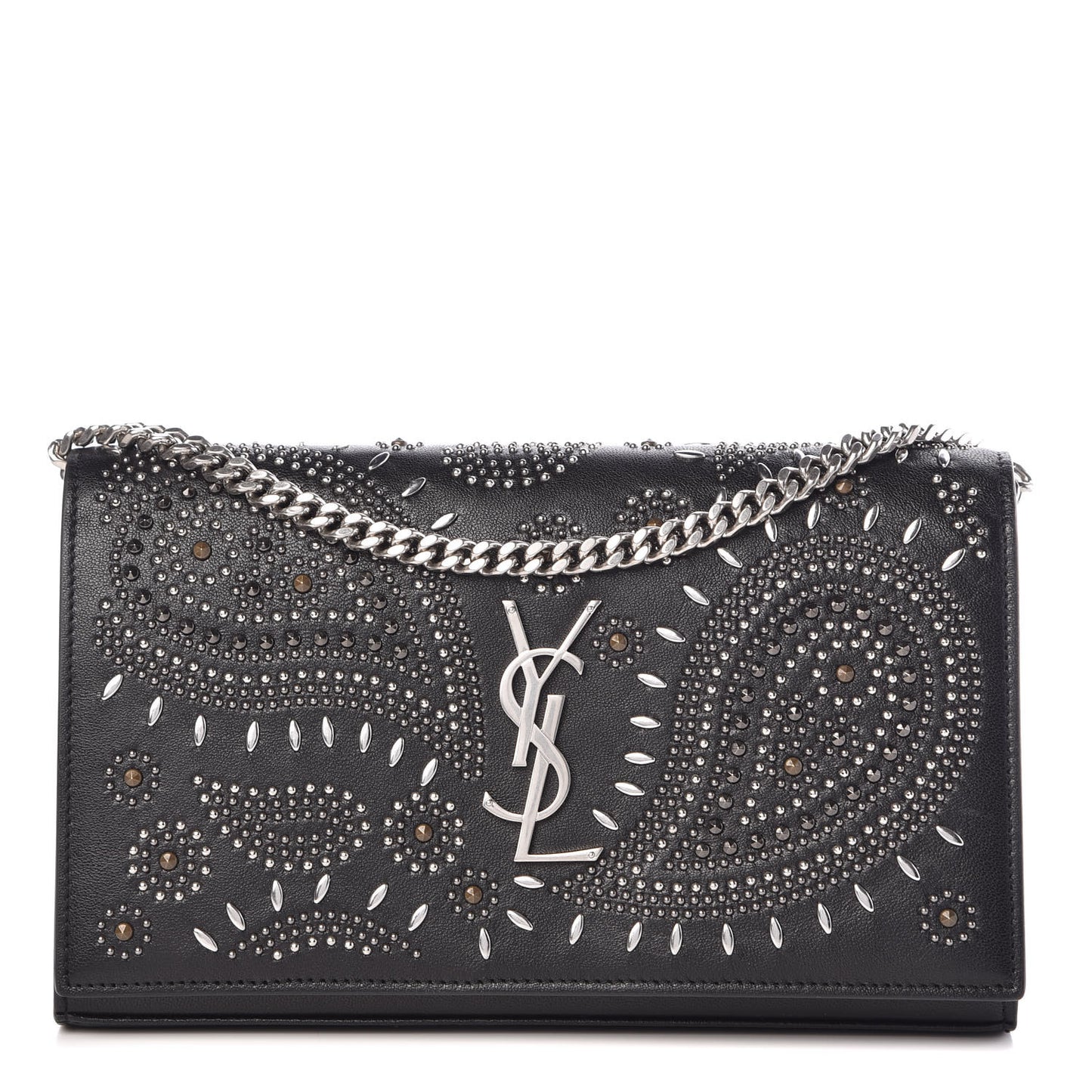Lambskin Bandana Studded Monogram Chain Wallet Black