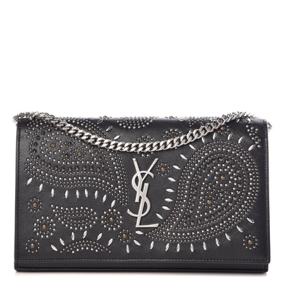 Saint Laurent Lambskin Bandana Studded Monogram Chain Wallet Black 1 of 8