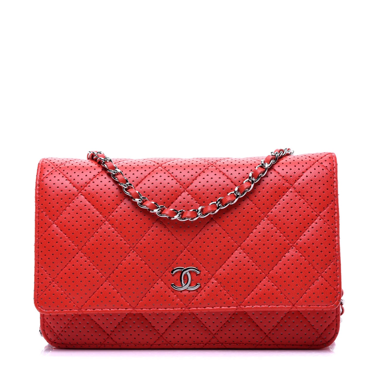 Perforated Lambskin Quilted Wallet On Chain WOC Red