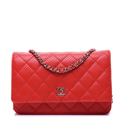 Chanel Perforated Lambskin Quilted Wallet On Chain WOC Red 1 of 23