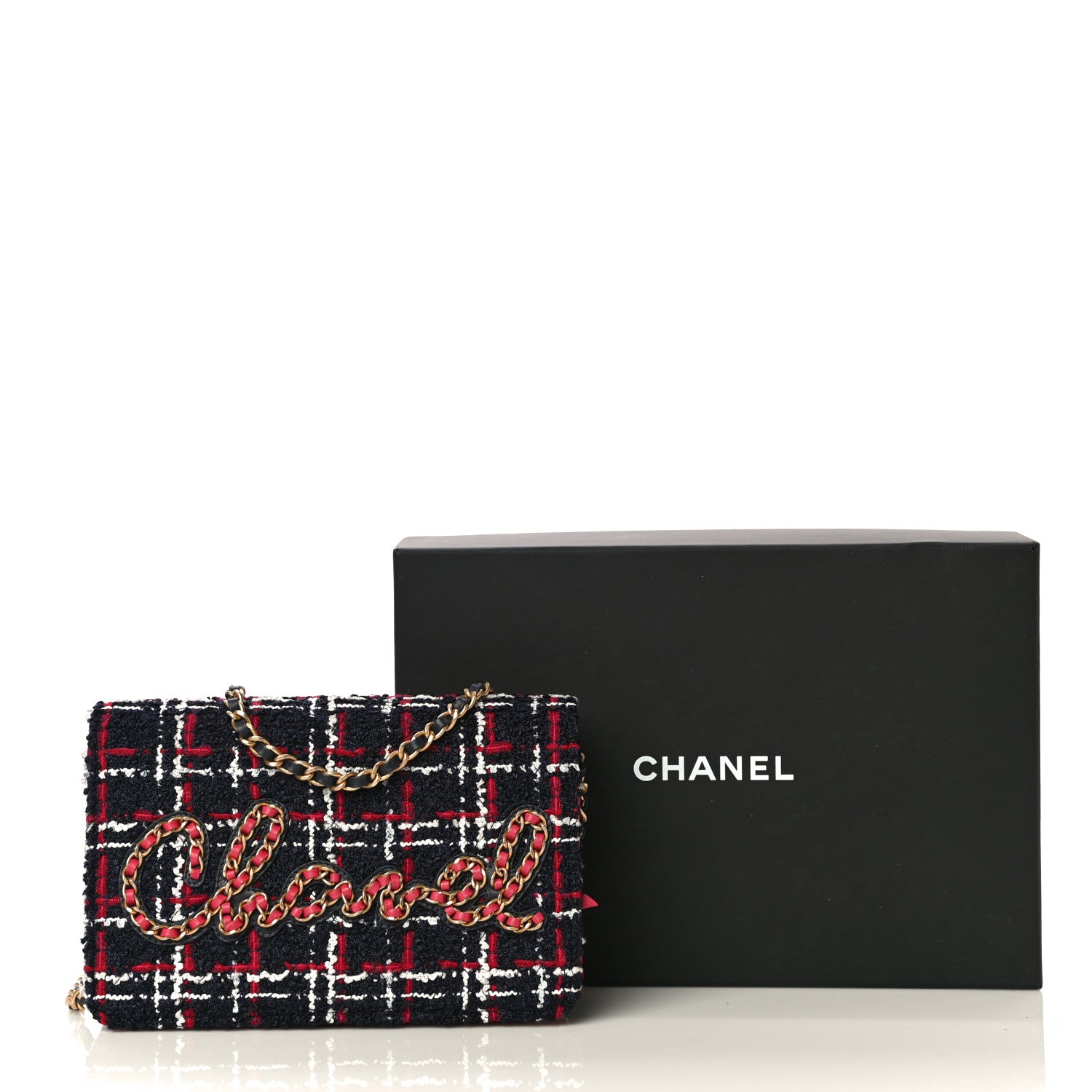 Chanel Tweed Calfskin Signe Wallet On Chain WOC Black Pink 14 of 14