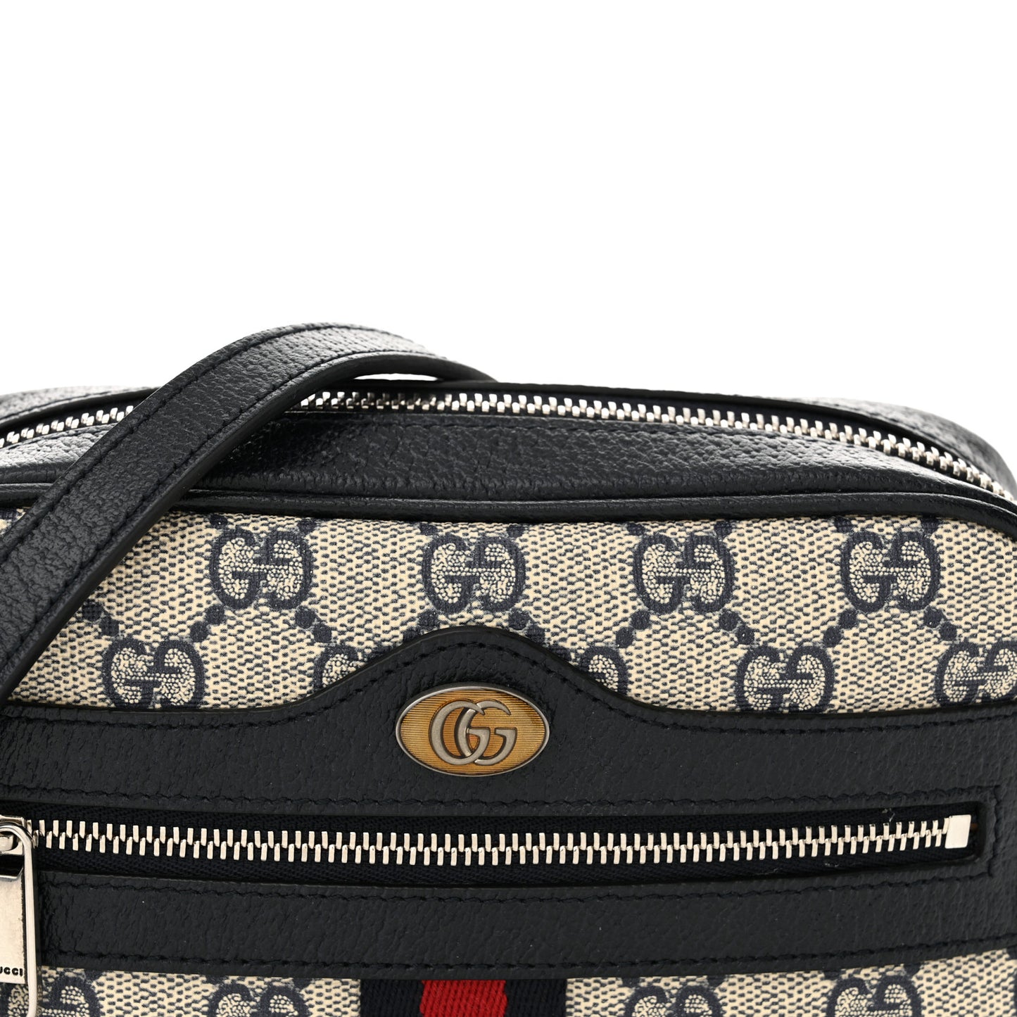 GG Supreme Monogram Textured Dollar Calfskin Web Mini Ophidia Shoulder Bag Beige Blue