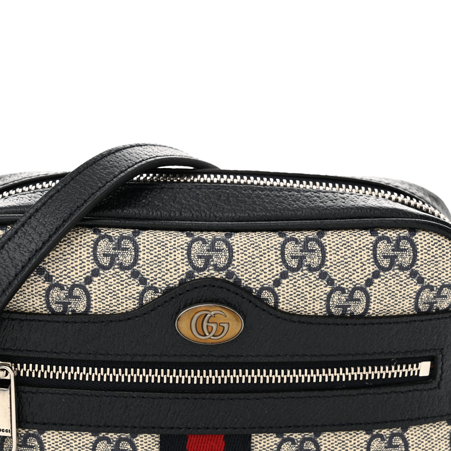 Gucci GG Supreme Monogram Textured Dollar Calfskin Web Mini Ophidia Shoulder Bag Beige Blue 8 of 12