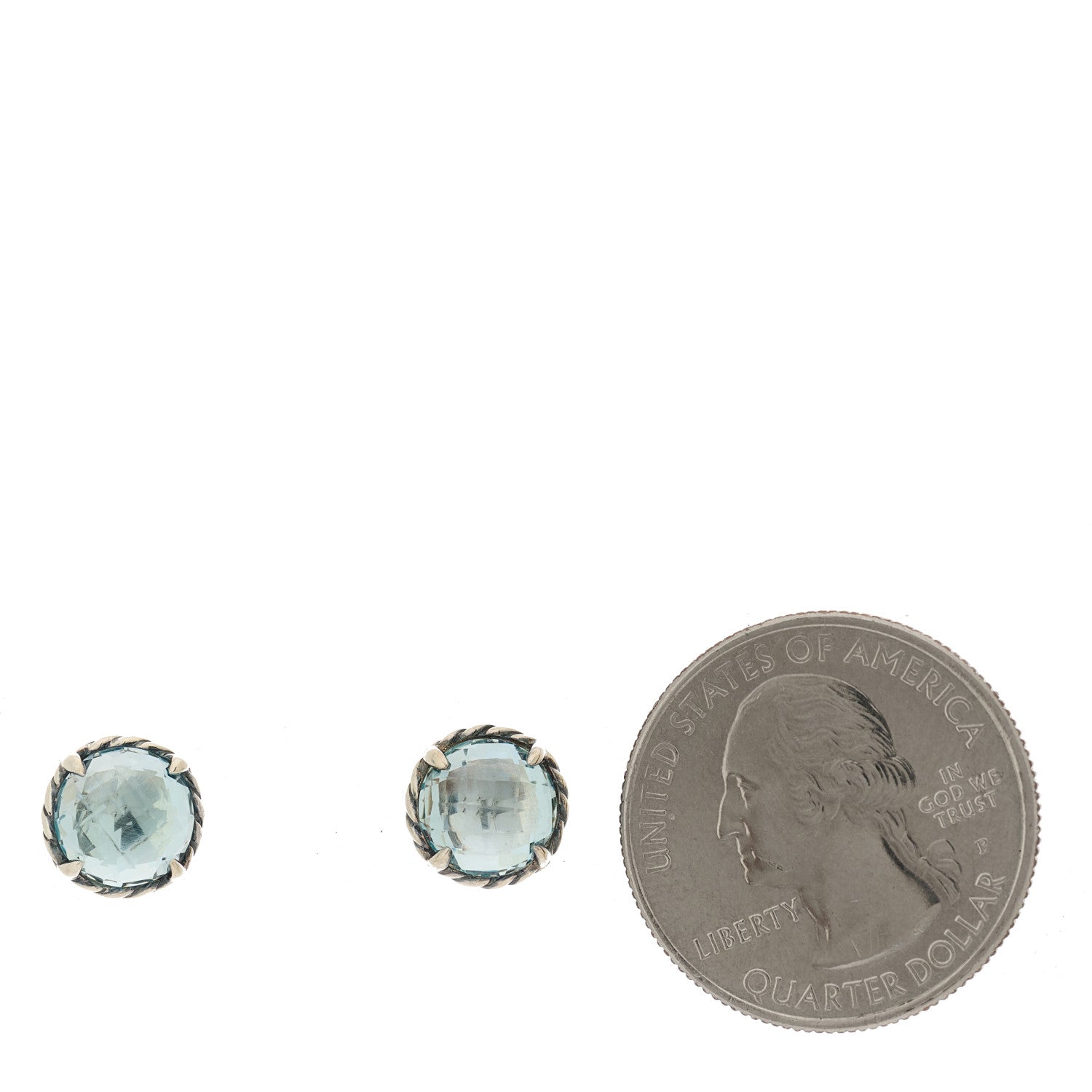 David Yurman Sterling Silver Blue Topaz 8mm Chatelaine Earrings 2 of 4