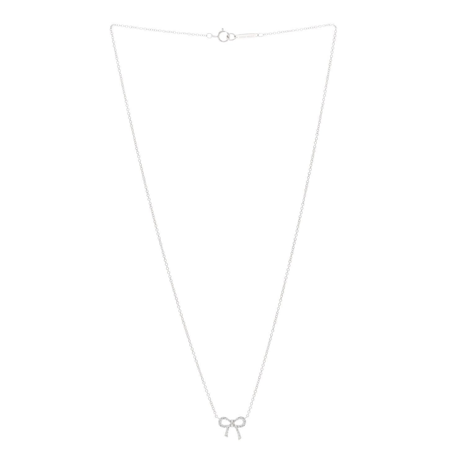 Tiffany 18K White Gold Diamond Mini Bow Pendant Necklace 3 of 5