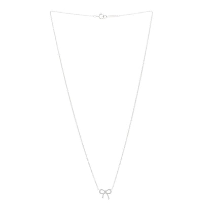 Tiffany 18K White Gold Diamond Mini Bow Pendant Necklace 3 of 5