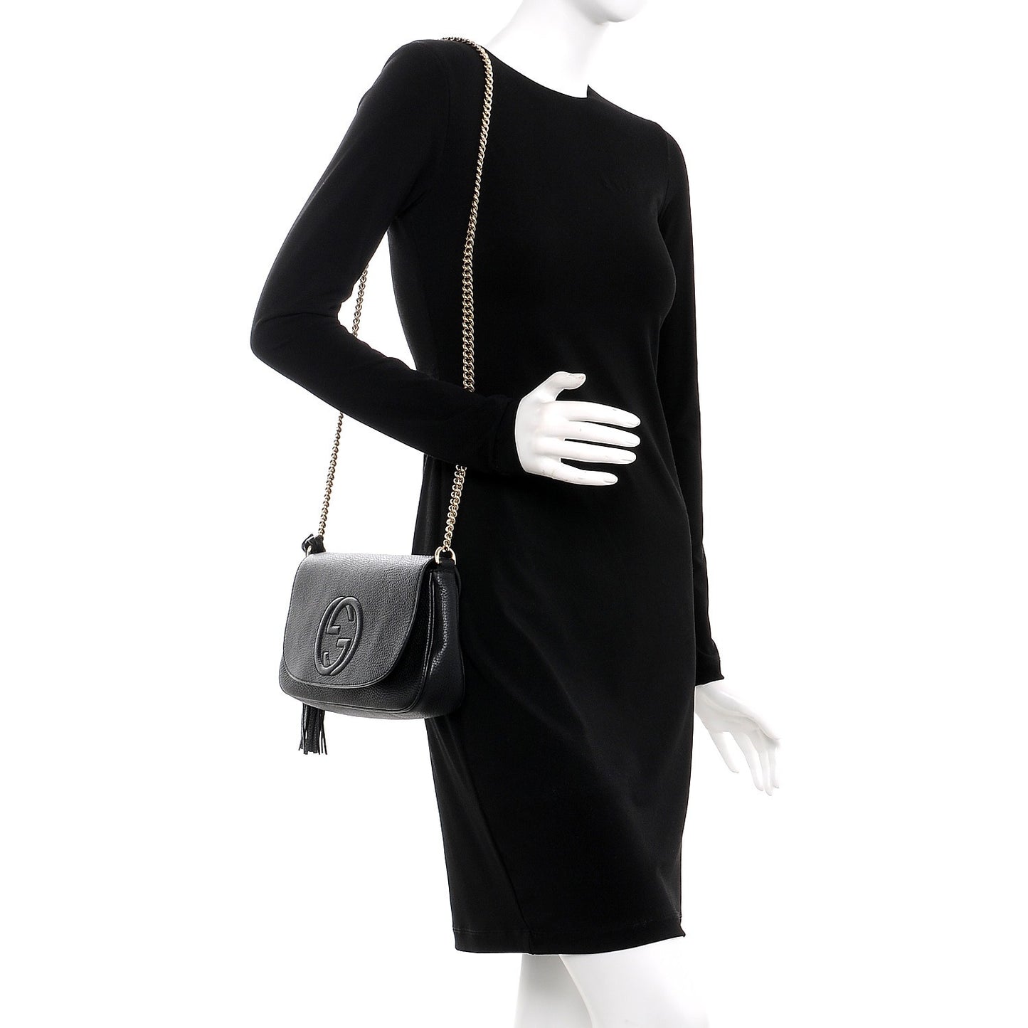 Pebbled Calfskin Medium Soho Flap Crossbody Black
