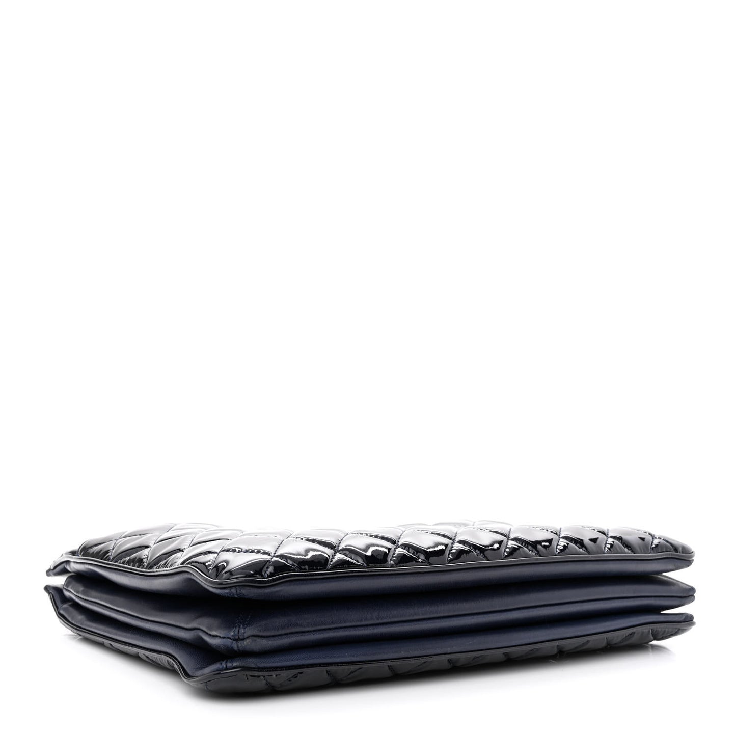 Patent Quilted Accordion Shopping Tote Navy