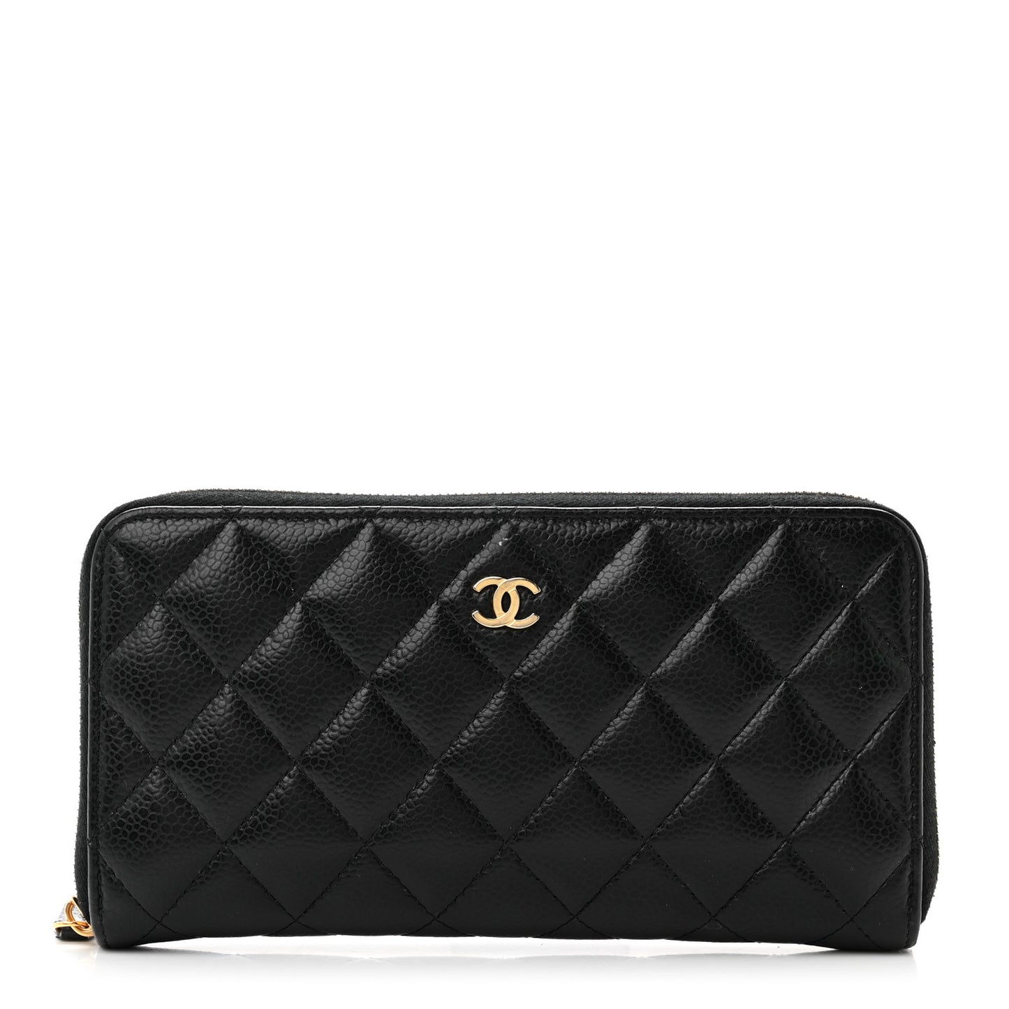 Caviar Quilted Large Gusset Zip Around Wallet Black