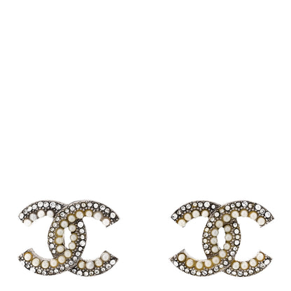 Chanel Pearl Crystal CC Snow Palace Earrings Silver 1 of 5