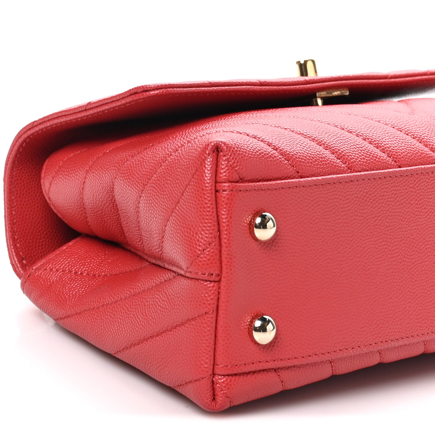 Chanel Caviar Chevron Quilted Mini Coco Handle Flap Red 9 of 10