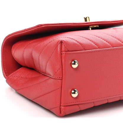 Chanel Caviar Chevron Quilted Mini Coco Handle Flap Red 9 of 10