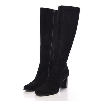 Gucci Suede Interlocking G Knee High Boots 7 Black 3 of 12